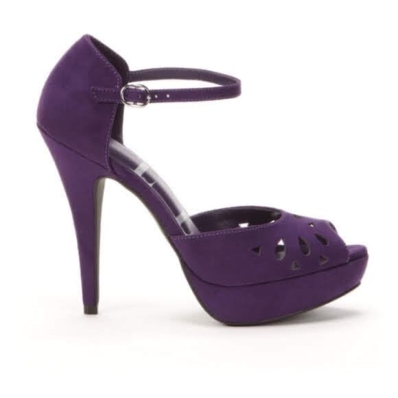 Elle | Peep-Toe Platform Heels, Purple - Picture 4 of 8